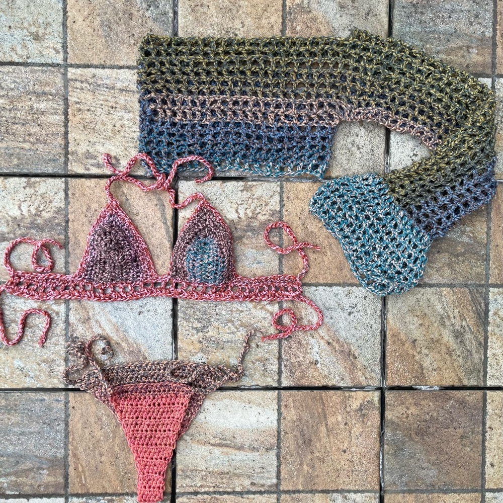 Handmade Pink Ombre Crochet Triangle Bikini | Boho Beachwear | Mauve & Pink